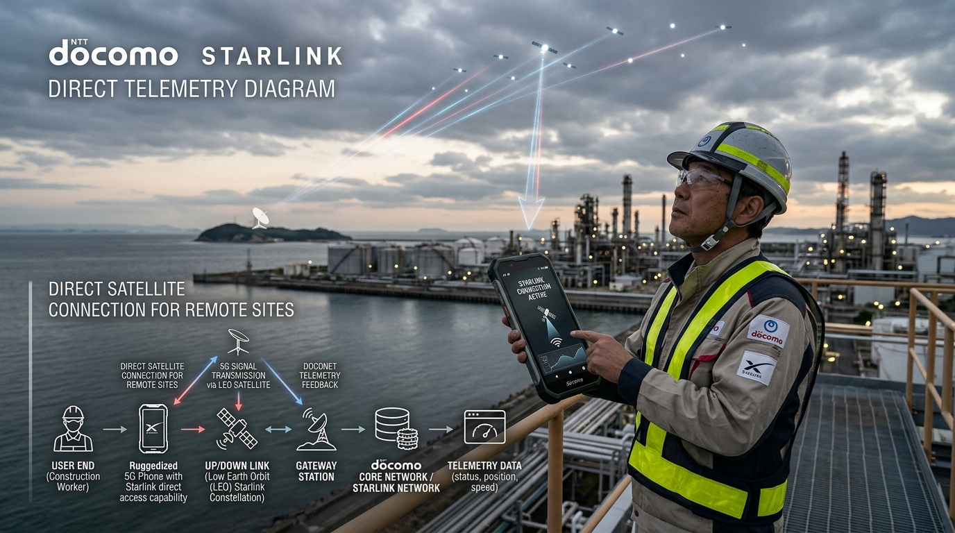 docomo Starlink Directによるスマホ直接衛星通信イメージ