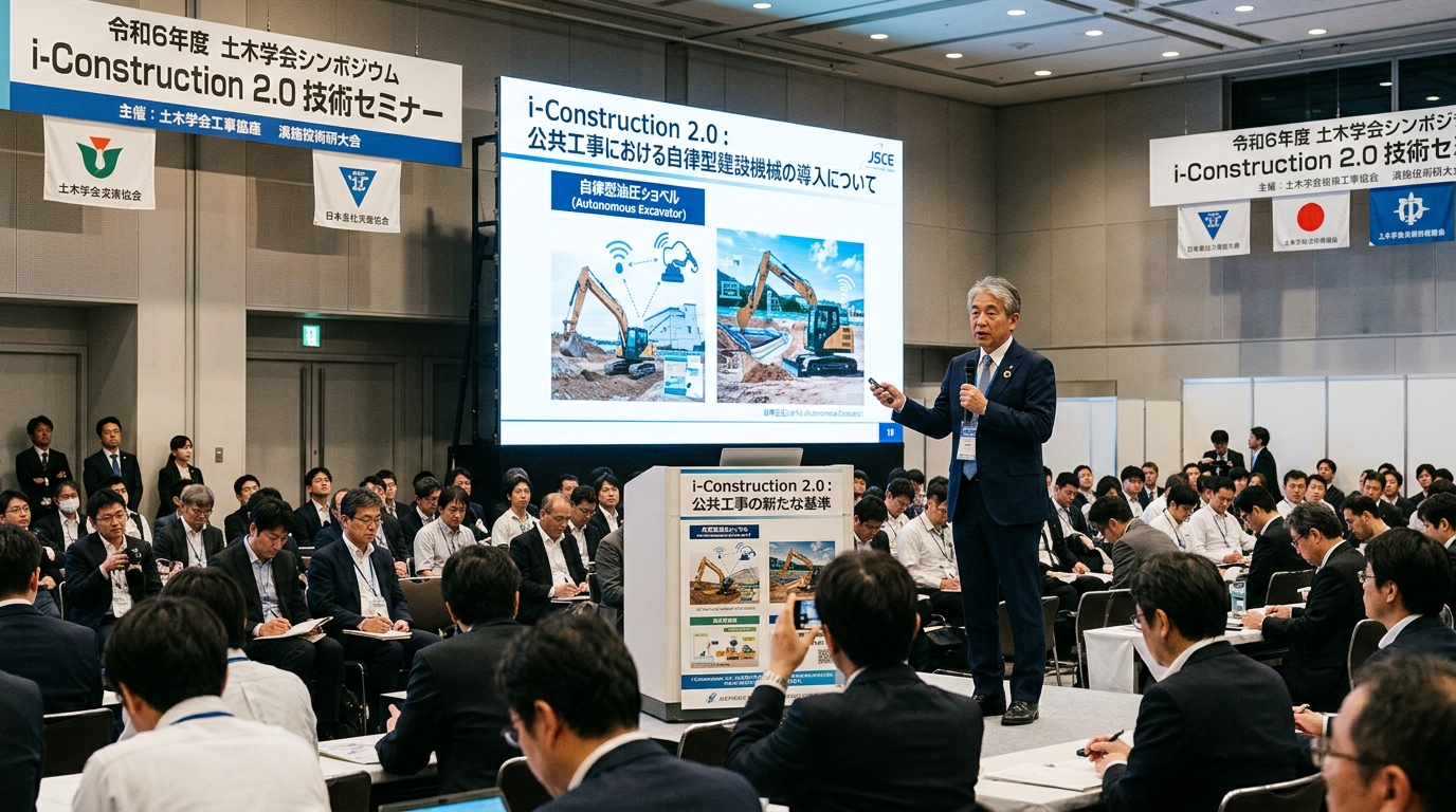 i-Construction 2.0施策セミナーと自律施工イメージ