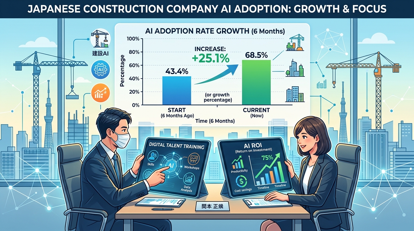 建築企業AI組織活用率拡大とROI定量化調査イメージ