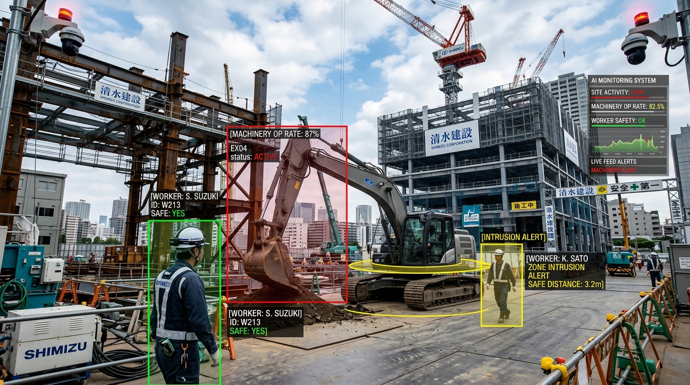 清水建設AIカメラ施工状況自動解析イメージ
