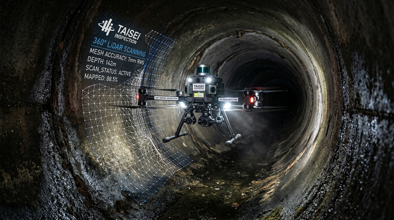 大成建設 T-pipe vision 360 ドローン管路点検イメージ