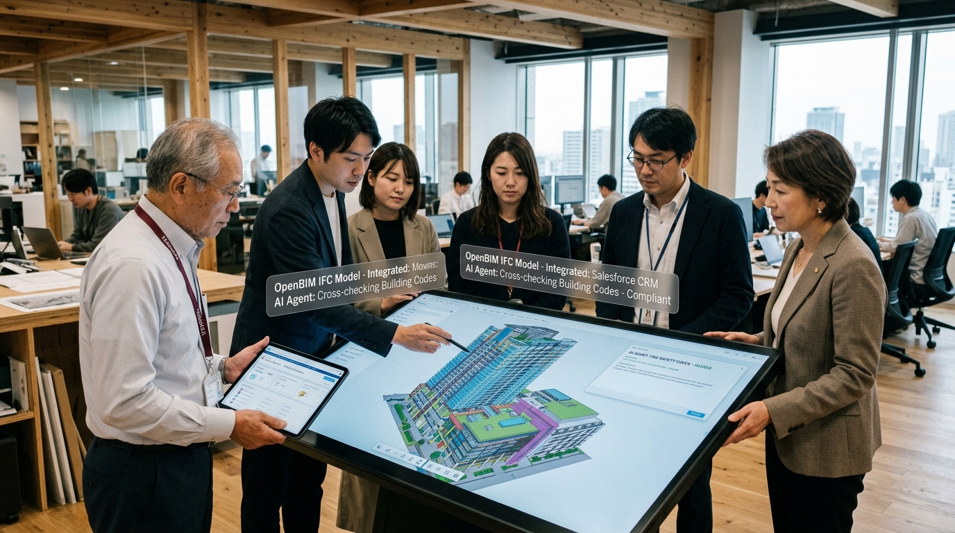 竹中工務店×Salesforce オープンBIM・AI自動突合イメージ