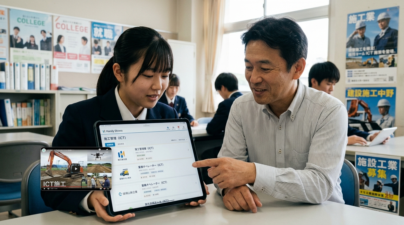 建設業 高卒採用DX Handy進路指導室イメージ