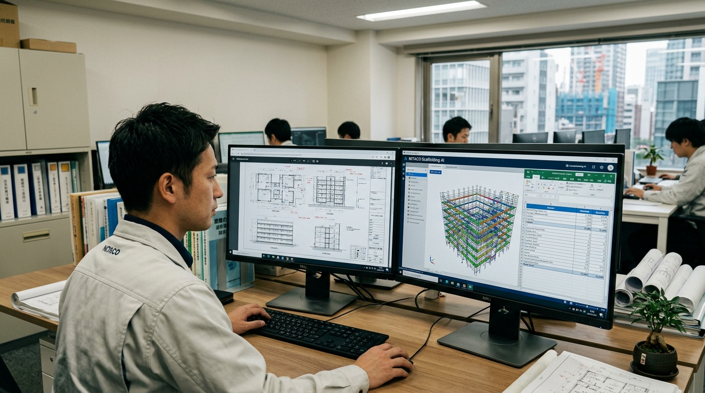 NITACO 足場積算AI 2D図面 自動積算 仮設工事 見積内訳書 DX