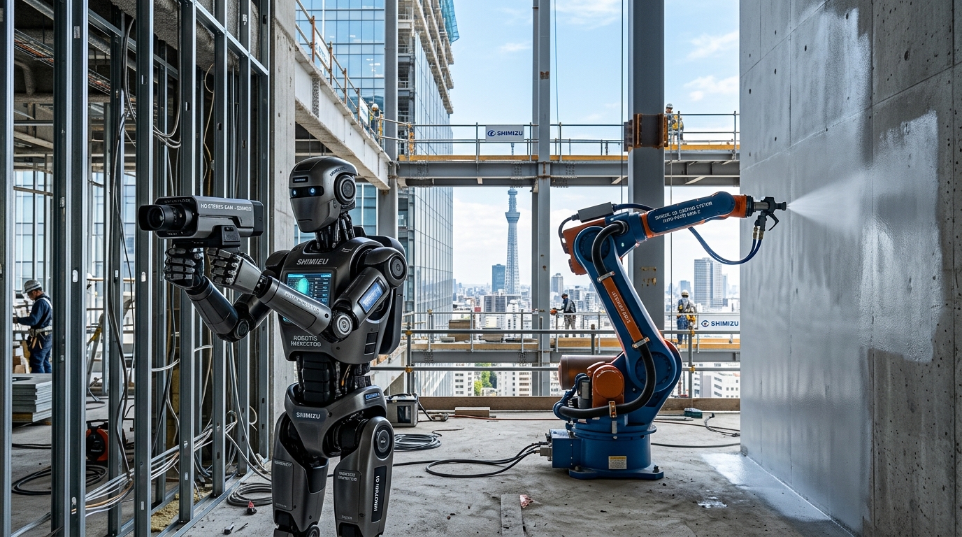 清水建設 フィジカルAI ロボティクス 自律歩行ロボ 塗装ロボットアーム